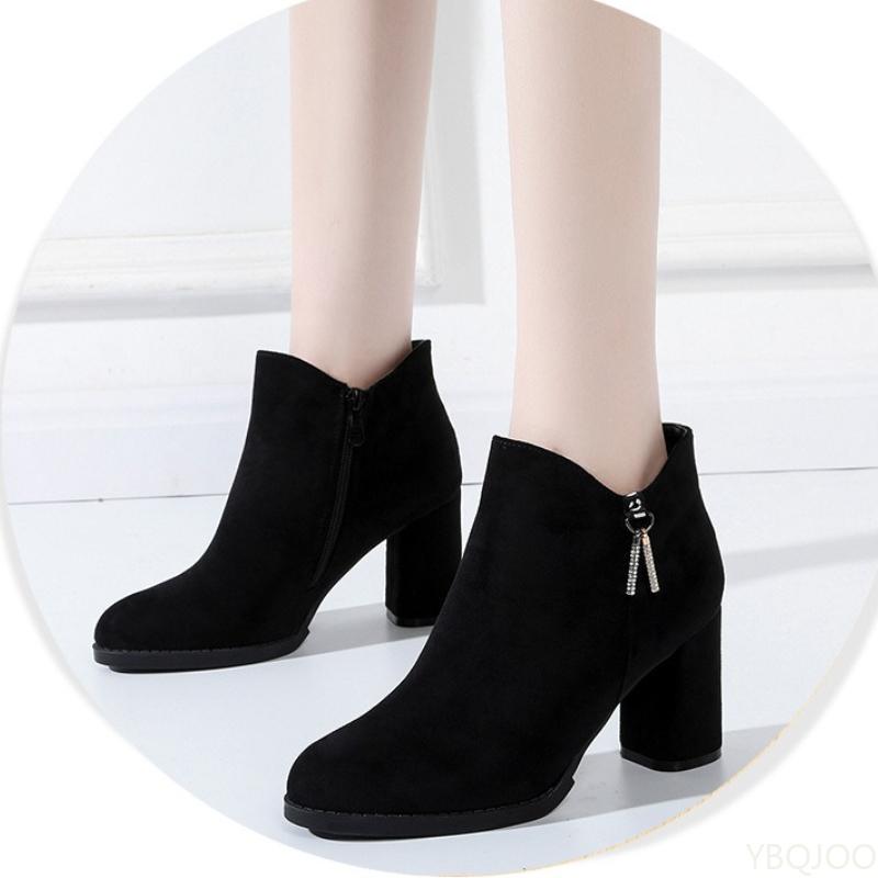 Autumn New Fashionable Versatile Thick Heel High-Heeled Women'S Boots Comfortable Round Toe Side Zipper Women'S Boots