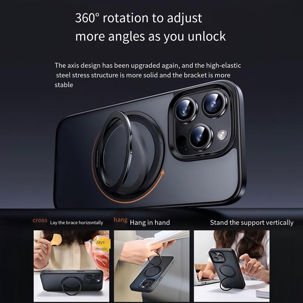 For iPhone 15 Pro Max Case Compatble with MagSafe Rotating Kickstand TPU+PC Phone Cover