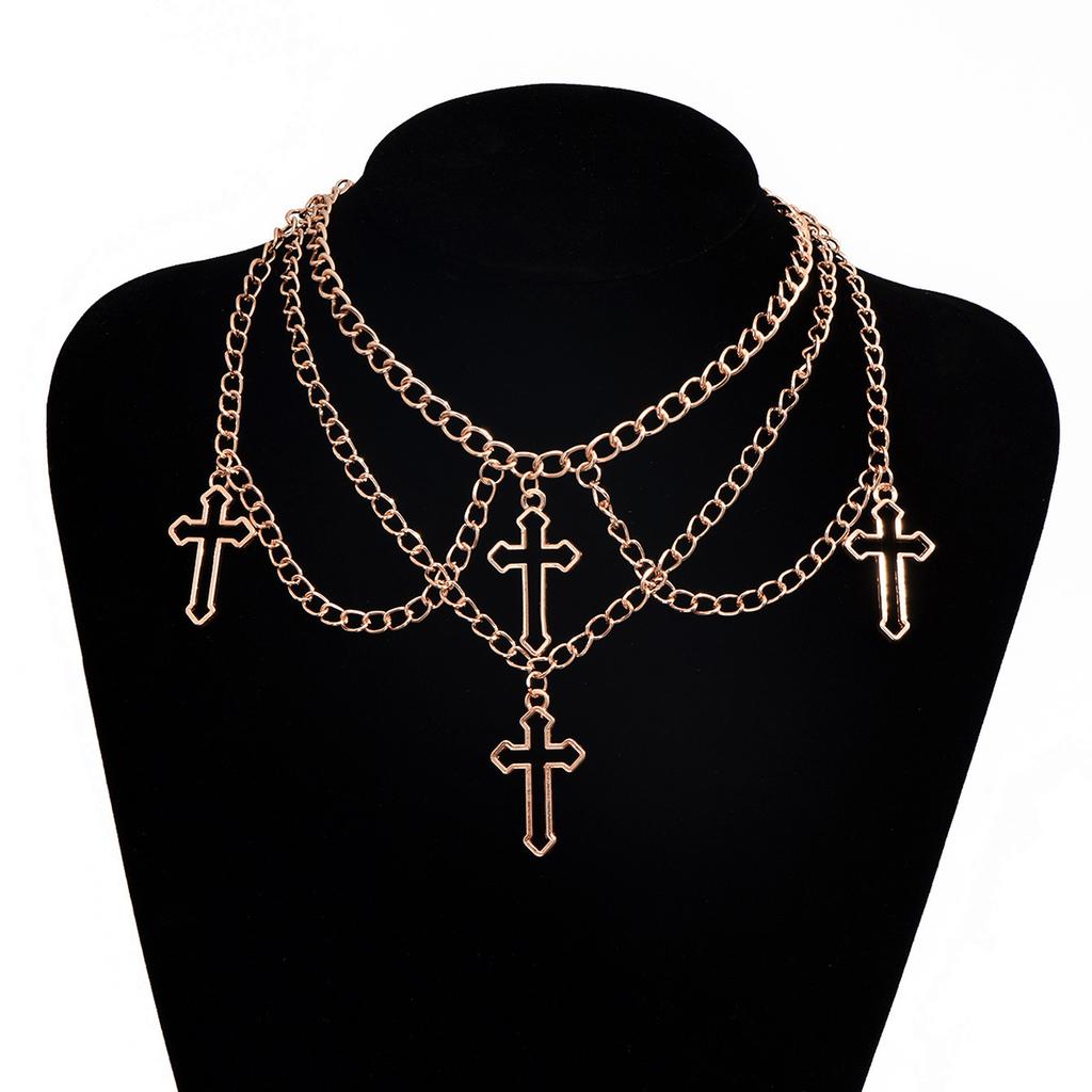 Necklace European and American, Hot-selling Cross Necklace Multi-element Trend Gothic Cross Pendant Collarbone Chain