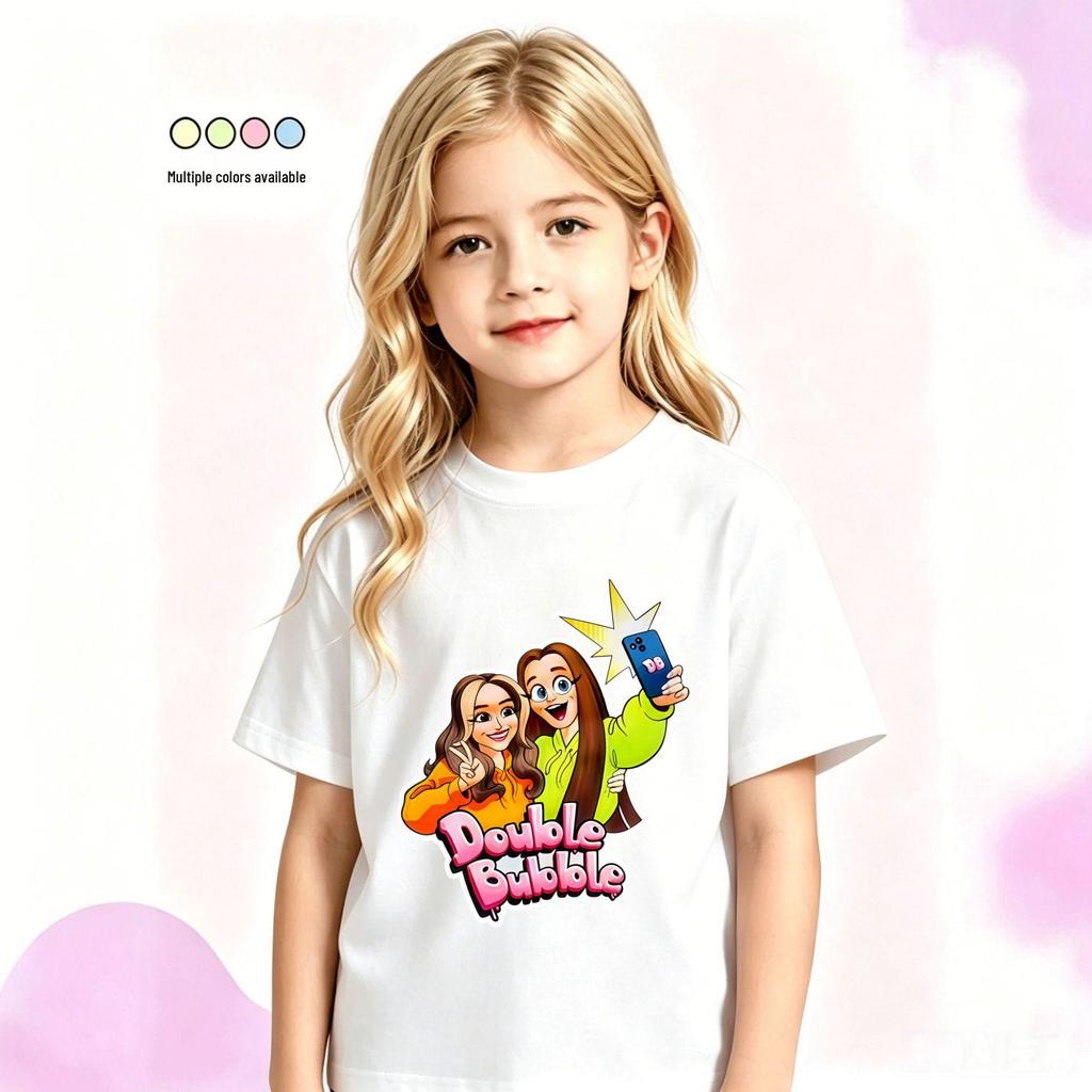 Unisex Kids Summer T-Shirt: Heart-Shaped Cartoon Print & Fun Slogan