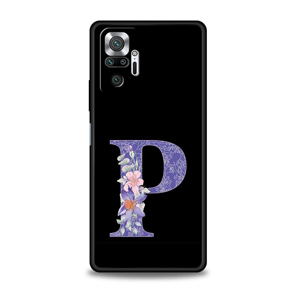 Letters Purple Flower Phone Case For Xiaomi Redmi Note 14 13 5G 10 11 12 Pro Plus 4G 14C 13C 12C 10C Black Cover