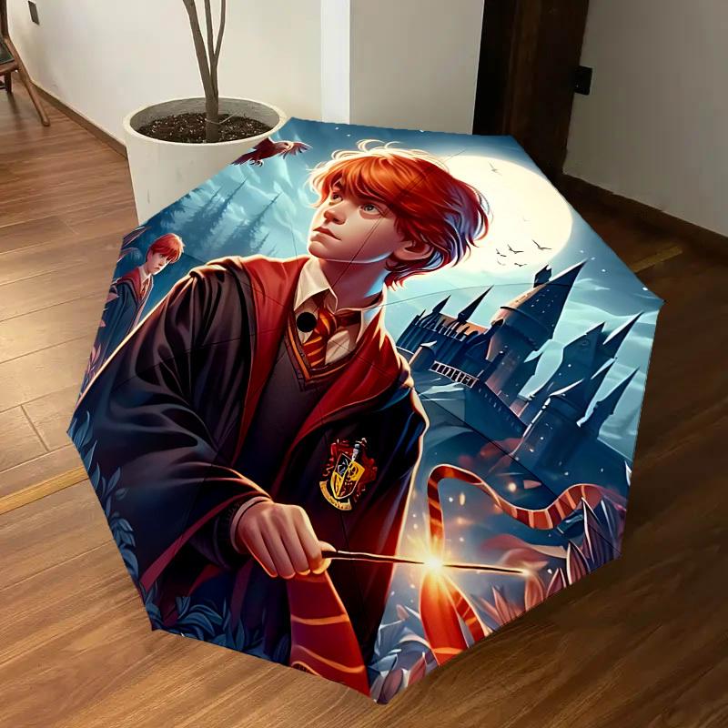 1PC Hogwarts Ron Weasley Umbrella-8-Rib Reinforced, Automatic Open, Lightweight & Durable, Cute Fashion Accessory for Outdoor, D2687