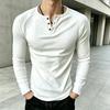 Men S Slim Fit Long Sleeve Henry Neck T Shirt Solid Color Casual Top