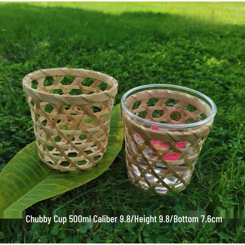 Bamboo Woven Drink Set: Milk Tea Cups, Ice Cream Cups & Basket
