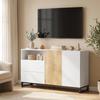 Living Room Sideboard, 2 Soft-Close Doors, 2 Drawers, Adjustable Shelf, White and Oak