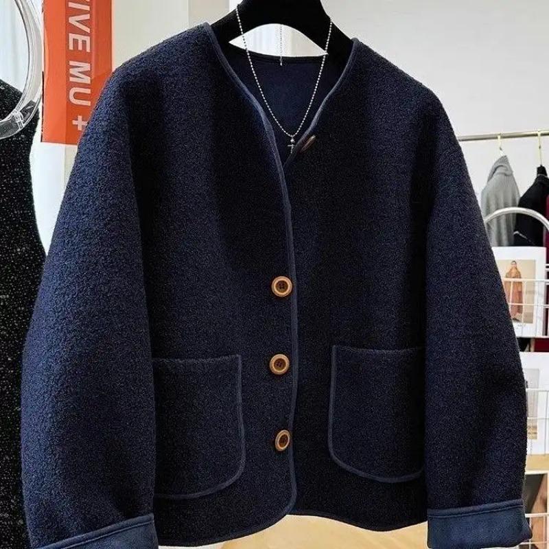 Coats for Women Winter Thickened Shearling Crew Neck Cropped Jacket Loose Casual Coat Top
