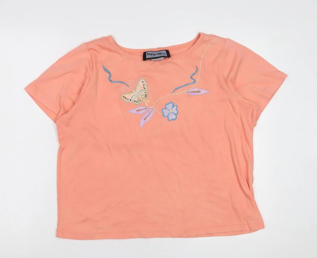 Indigo Moon Women's Orange T-Shirt, Size L, Embroidered