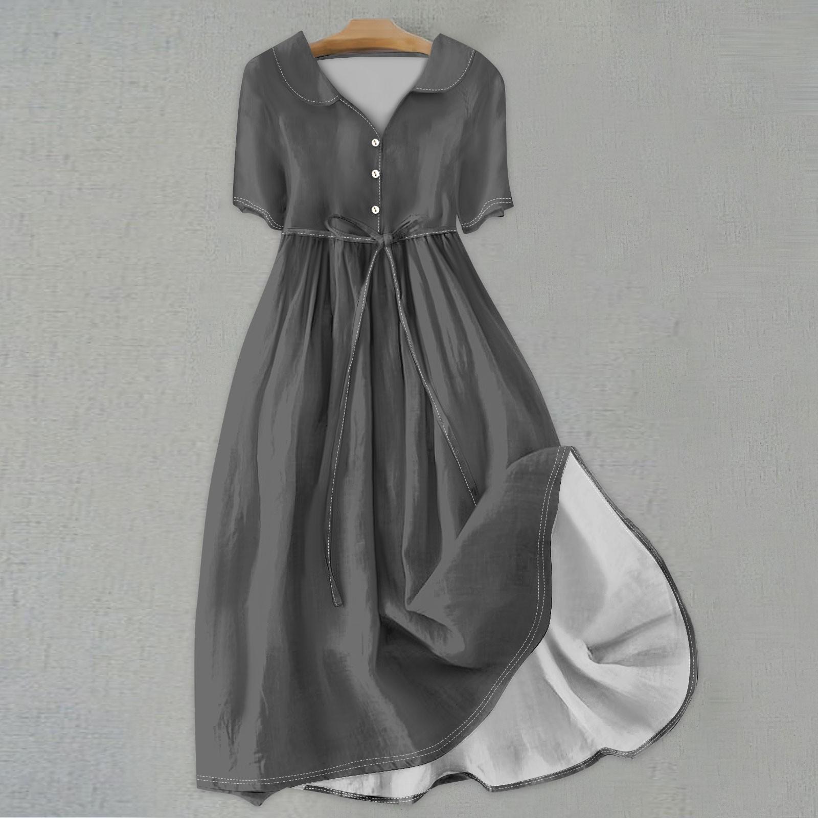 Женская мода сплошной цвет воротник с лацканами пуговицы с коротким рукавом одежда ремни — фото 7