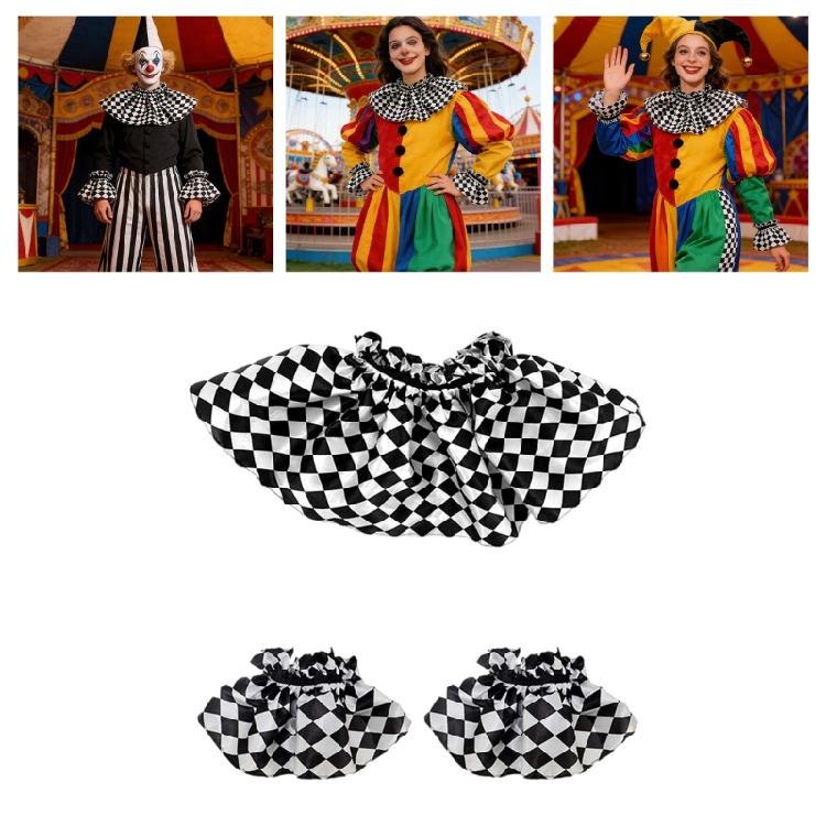 Clown Roleplay Cosplay Costume Outfit Halloween Clown Dressing Up Set Clown Collar Clow Gloves Hand Sleeves