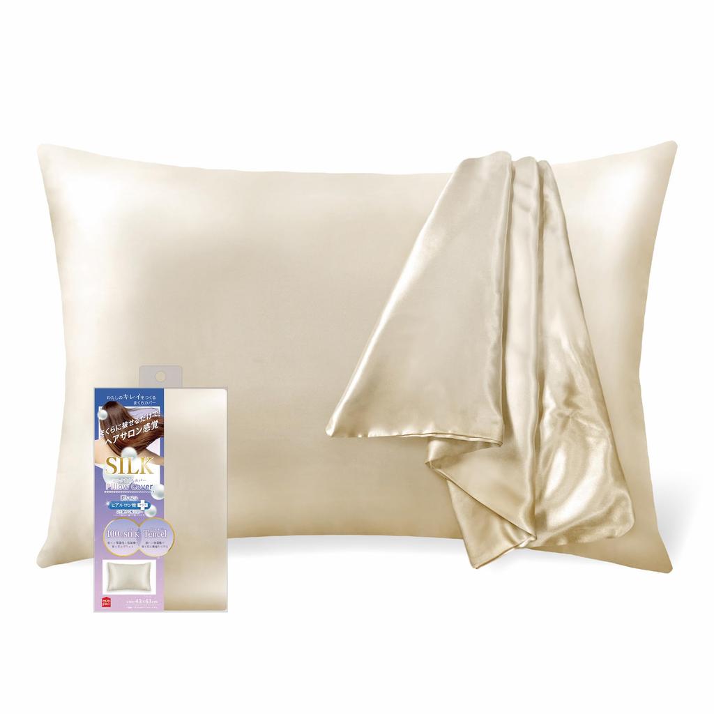 MORIPiLO 100% Silk Pillowcase 43x63cm Beige Gold, Friction Reduction & Moisture Care Skin Hair Support