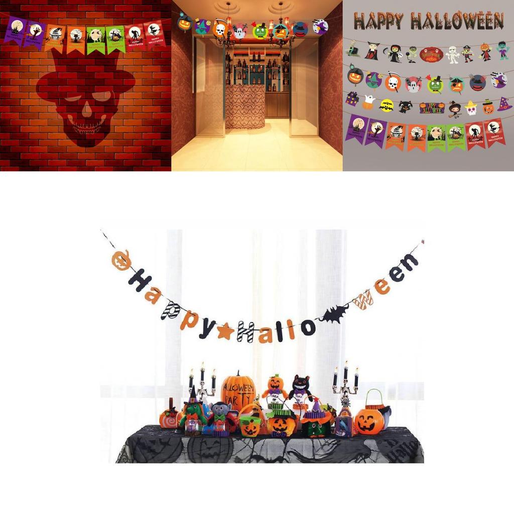 Festive Paper Flag Banners For Halloween With Adorable Pumpkin And Cartoon Designs