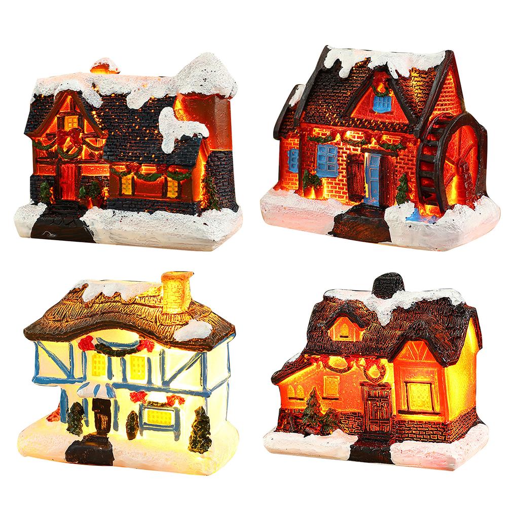 Christmas Village Scene Figurines Decoration LED Lighted Christmas Village House Resin House Figurine for Home