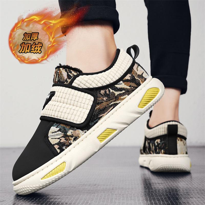 Winter Velcro cotton shoes low-top non-slip piled thickened trendy men's shoes youth winter outdoor casual shoes men