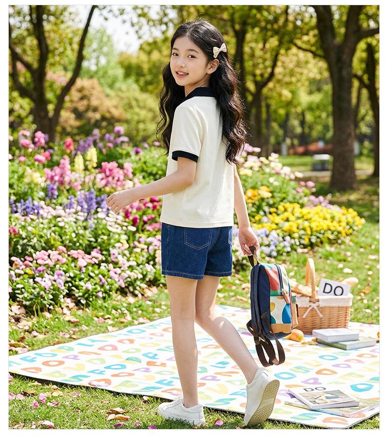 Girls' Academy Style Color Block Polo Shirt - Breathable, Stylish, Versatile Short Sleeve Top