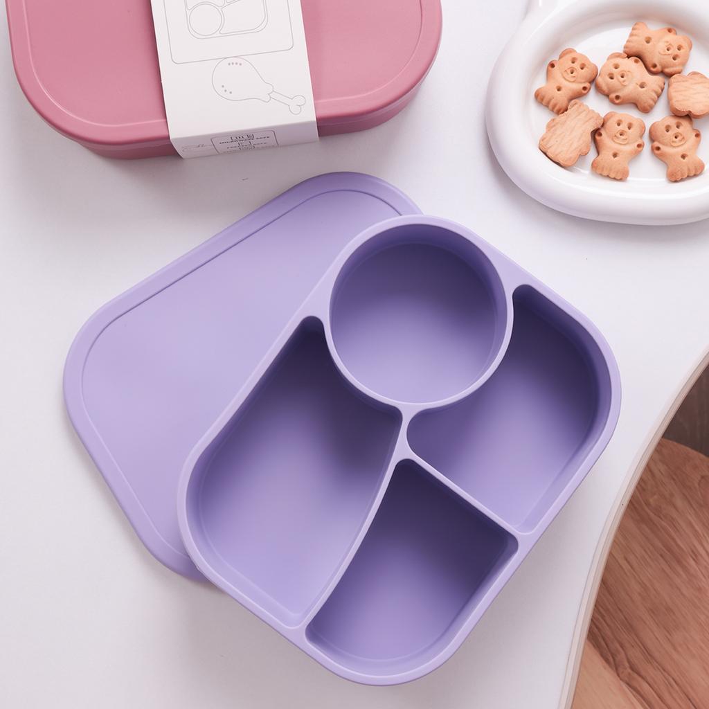 Color Kids 1 Peça Lancheira Silicone 4 Compartimentos Sem BPA Segura para Micro-ondas e Lava-louças à Prova de Vazamento Essenciais para Alimentação Bento