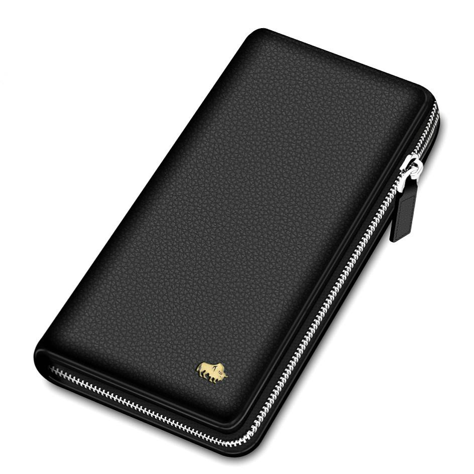 

Мужской клатч кожаный держатель для карт портмоне на молнии мужской длинный кошелек из натуральной кожи None чёрный