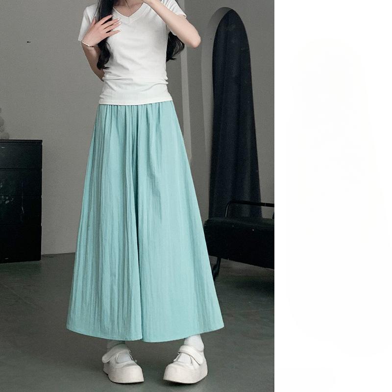 High Waisted Solid Color Casual Women's Long Pleated Wide Leg Pants