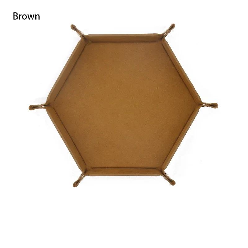 1PC Hexagonal PU Leather Dice Tray Foldable Dice Rolling Tray for Tabletop Games RPGs and Casino Games Miscellaneous Storage Box