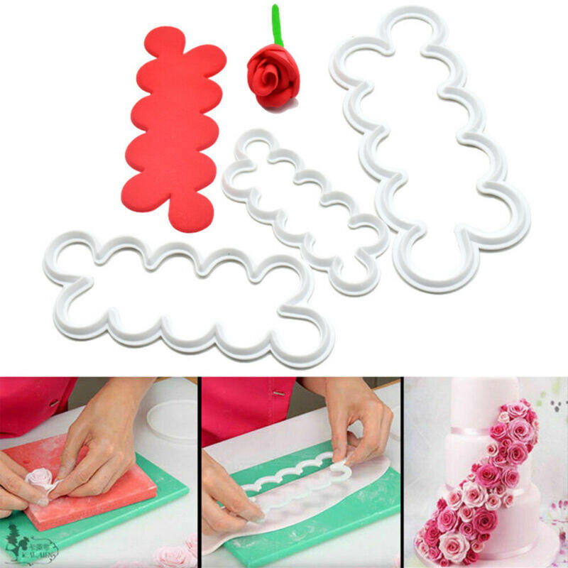 3 pcs. Plastic Cake With Rose Flower Cream Liqueur Sugarcraft Casting Mold Decoration
