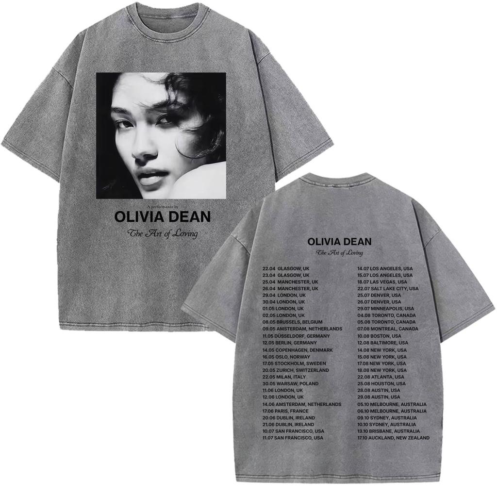 Olivia Dean Art Of Loving Tour 2026 Graphic Vintage Washed Tshirt Unisex Unisex Summer Loose Casual Cotton Oversized Tshirts Tops