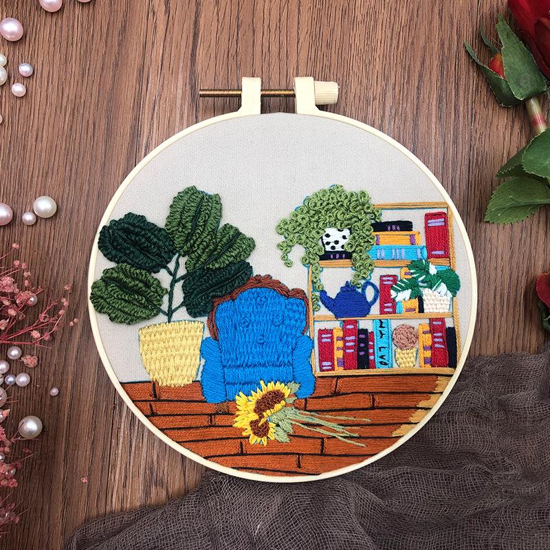 Landscape Handmade DIY Embroidery Kit Full Range of Stamped Cross Stitch Kit Embroidery Material Bag Include Bamboo Hoops Thread