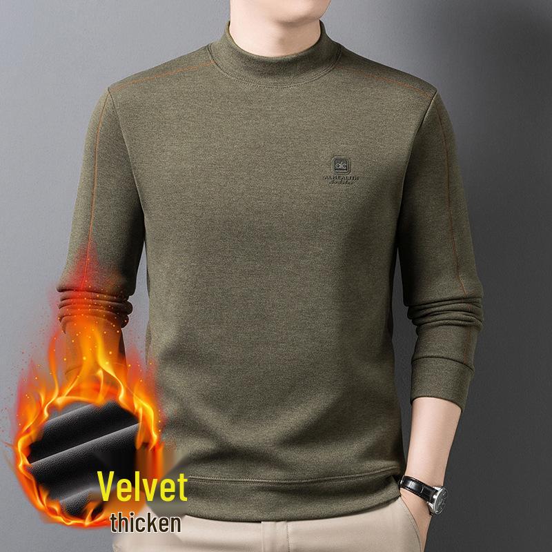 Men s Thermal Fleece-Lined Hoodie, Autumn/Winter 2025 Half-High Collar Warm Base Layer. Triple Extra Large