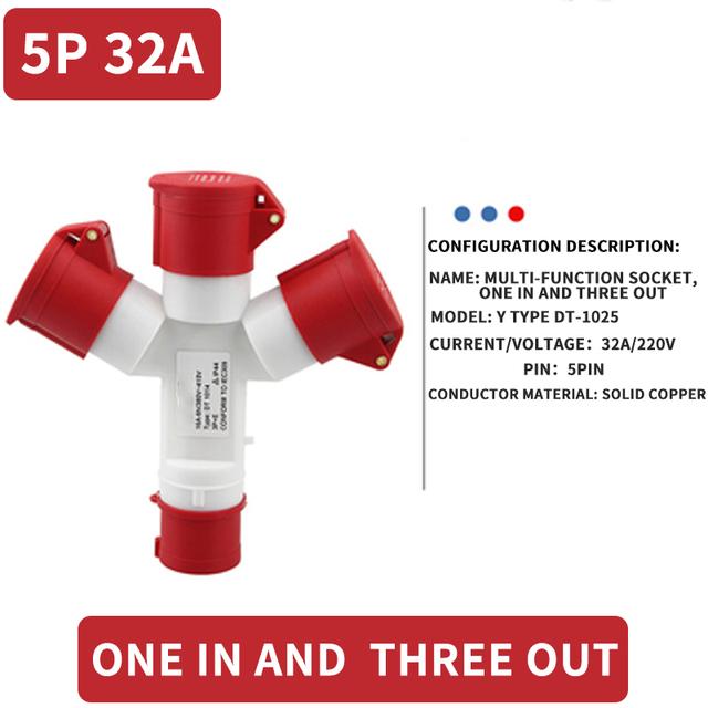 KRE IP44 Wasserdichter Industriestecker Dreiwege-Y-Typ-Steckdose 16A 32A 3 4 5 Pin Verdrahtung und Drehstromanschluss 1013