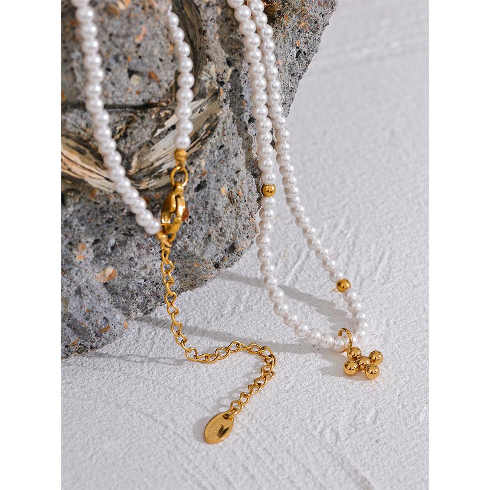 Yhpup Elegant Imitation Pearl Bead Handmade Chain Stainless Steel Chic Golden Pendant Fashion Necklace Collar Jewelry Women Gift