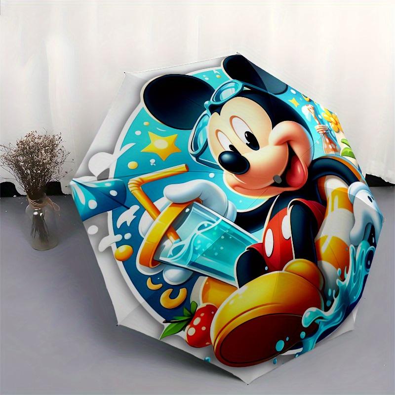 Mickey Mouse,Summer Fun Automatic Umbrella Tri fold Portable Umbrella, Best Holiday Gift for Men and Women, Durable Iron Frame, Playful De