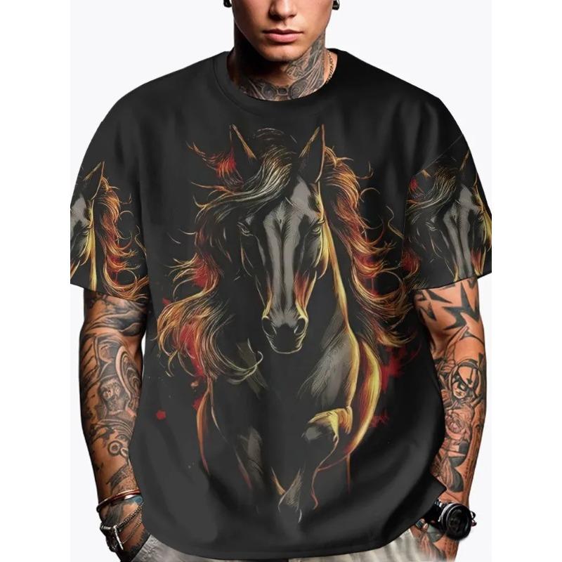 Men's Casual Short Sleeve Printed Crew Neck Pullover Men's Slim Fit T-Shirt