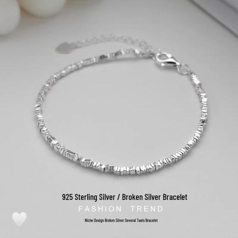 High-End Geometric S925 Sterling Silver Bracelet for Women - Light Luxury Niche Design, Pure Silver Hand Jewelry Gift
