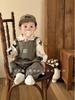 Boys' Autumn 2025 Korean Style Cartoon Shirt & Overalls Set - Fashionable Spring Outfit for Babies