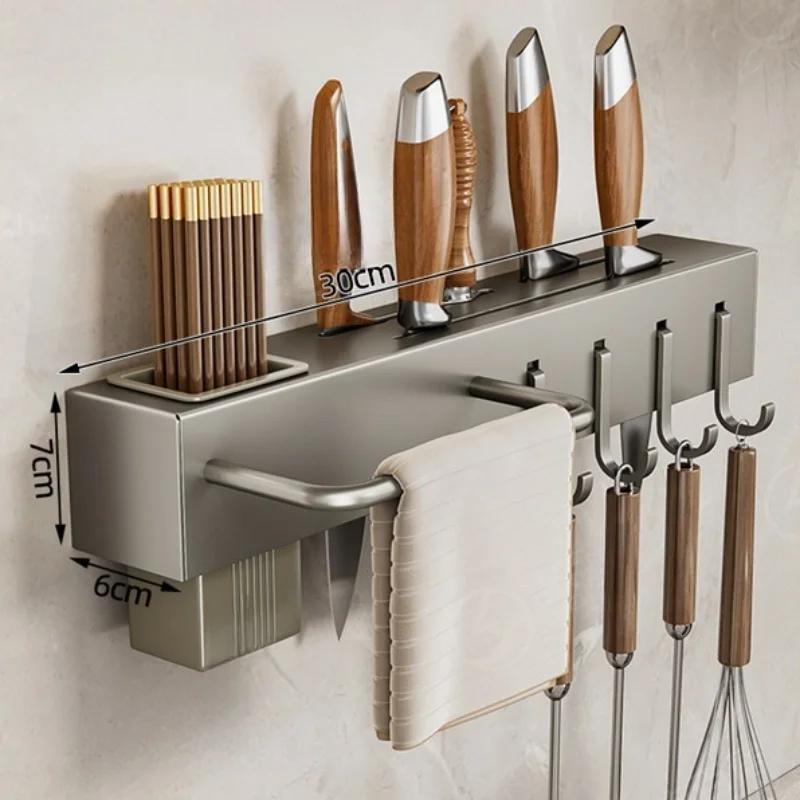 

Стойка для хранения кухонных принадлежностей из нержавеющей стали, настенная многофункциональная, съемная, с несколькими кронштейнами и крючками