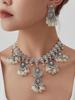 Exaggerated Indian-Style Rhinestone Tassel Necklace & Retro Ethnic Earrings Set