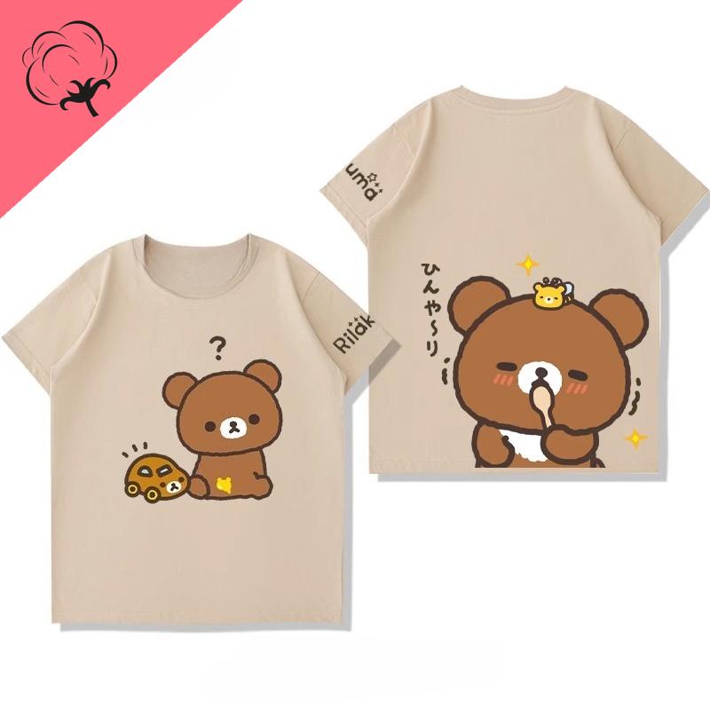 Anime Shirt Rilakkuma Cartoon Cotton Crewneck Casual Kawaii Unique Printed Tee Boy Girl Cute Style Camisa Y2k Clothes Women Tops