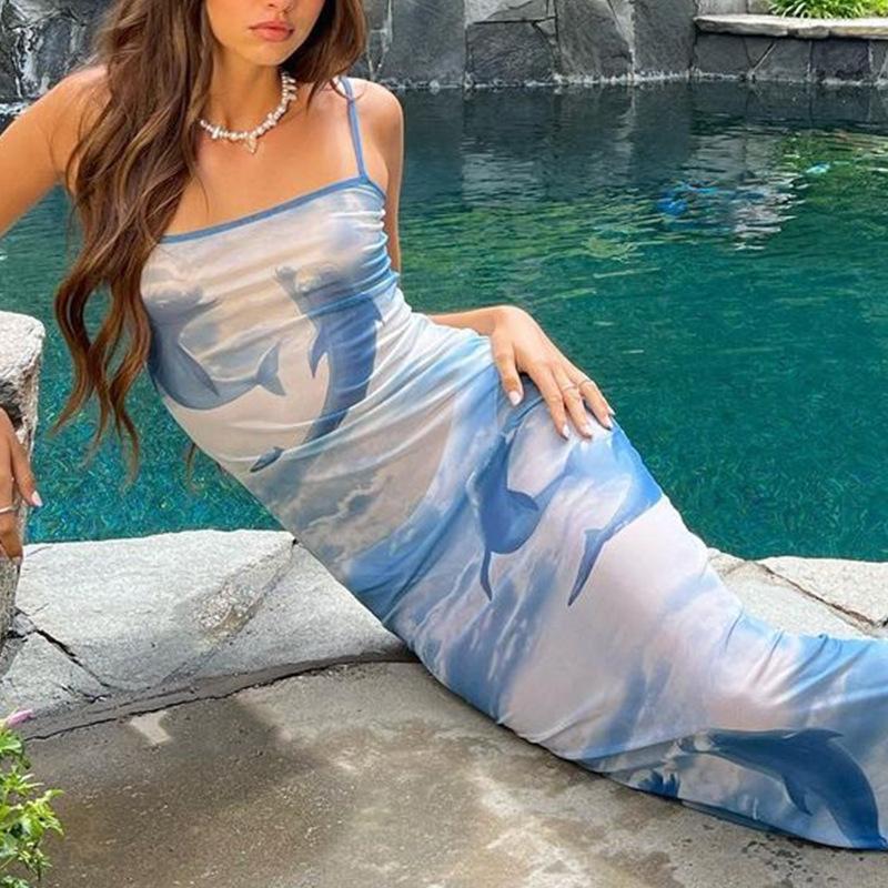 Women's Summer Wrap Print Slim Casual Mid-Length Dress