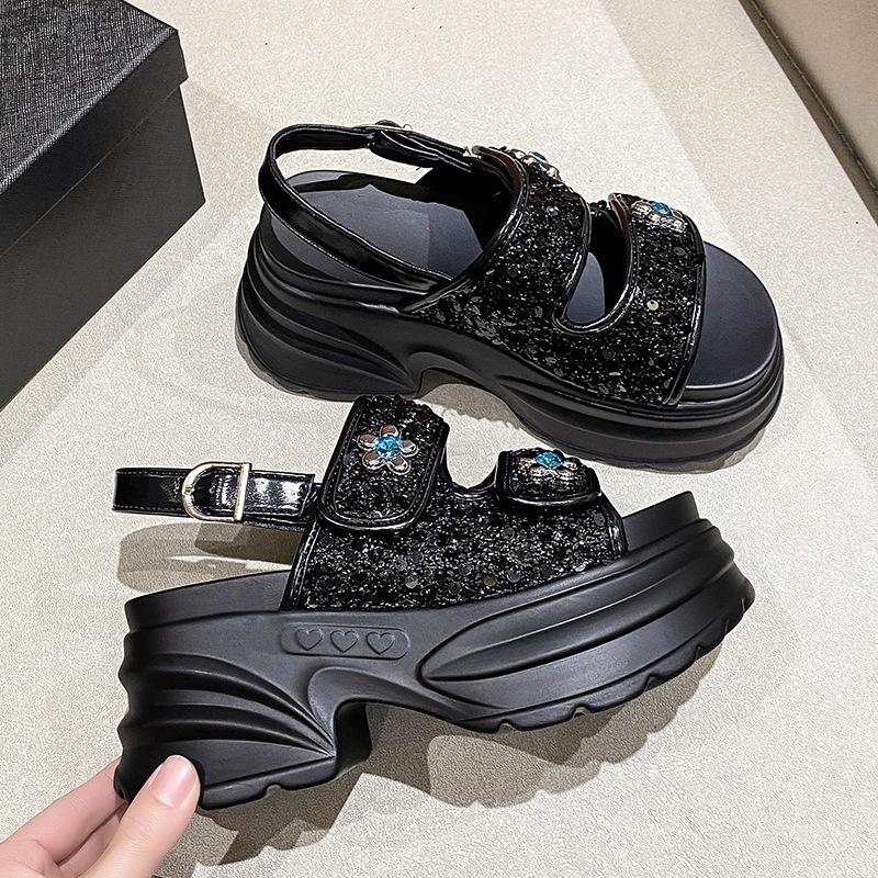 

Trendy brand platform sandals women s new summer wedge heel with versatile color matching fashion casual sandals 39 чёрный