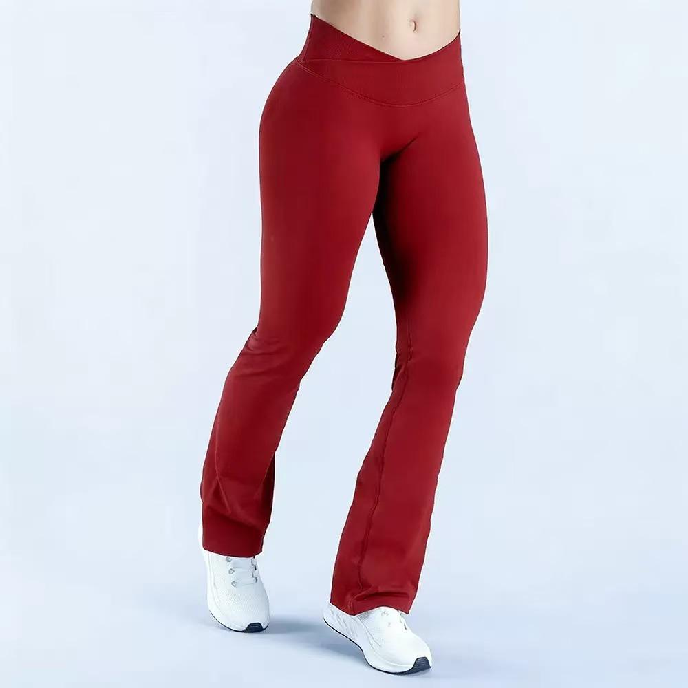 Seamless European-American Yoga Flare Pants: Cross Waist, Hip Lifting, Tight-Fit for Running, Cycling & Fitness