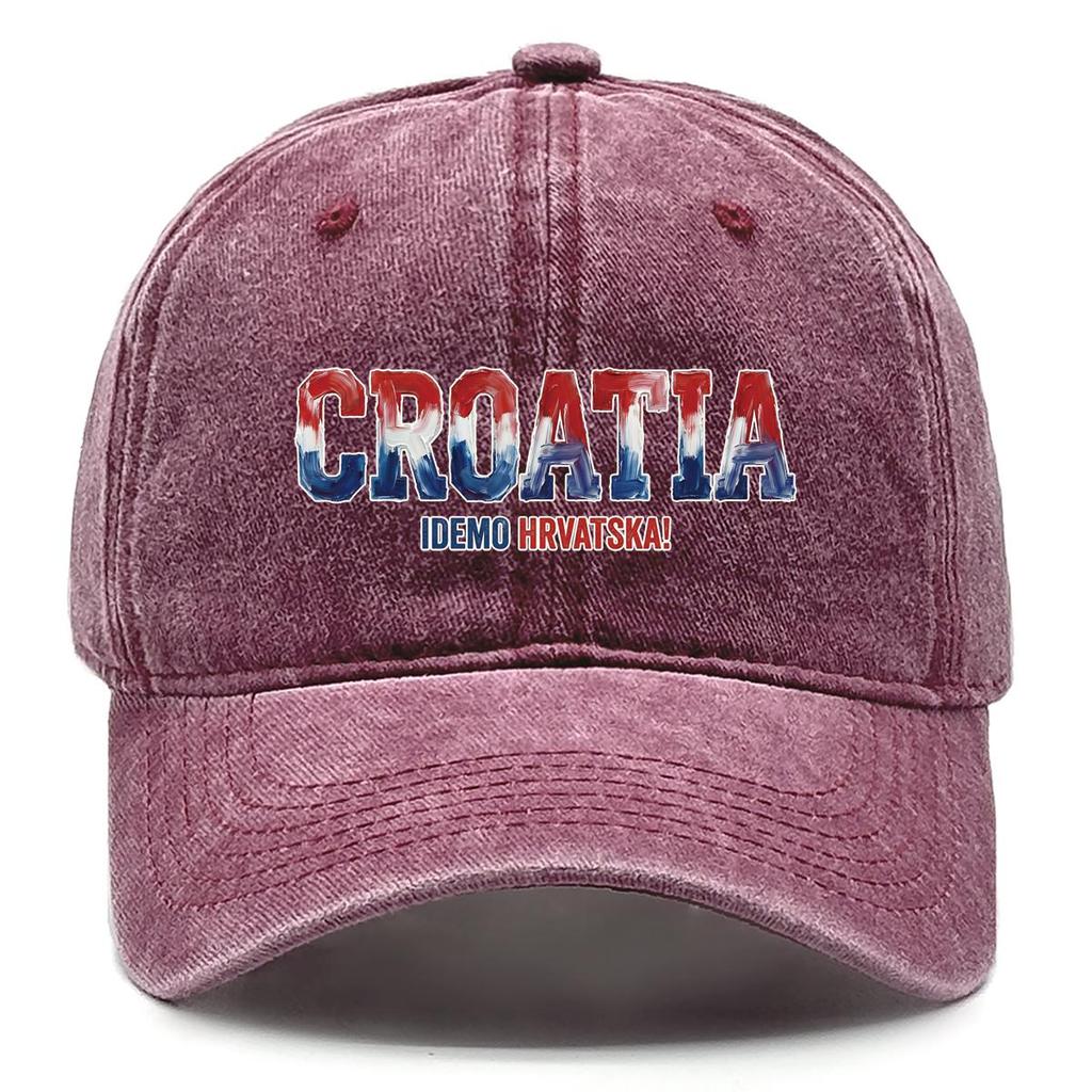Snapback Baseball Cap With "CROATIA" "IDEMO HRVATSKA" Flag Printed , Adjustable Snapback Baseball Cap Retro All-season Hip Hop Leisure Dad Hat