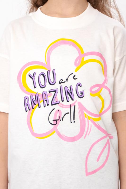 Girls' T-Shirt – Floral Motif & Lettering, Summer 6414-001-33-5-3 HC