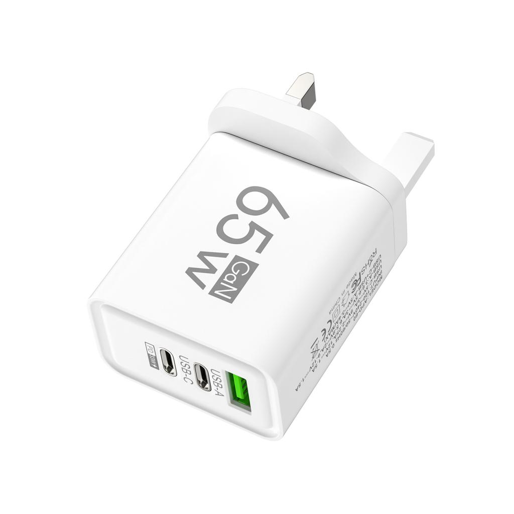 65W GaN Charger USB PD Type-C Fast Charging 3-Port Phone Adapter QC3.0 Compatible with IPhone 15 Pro Max Samsung Galaxy