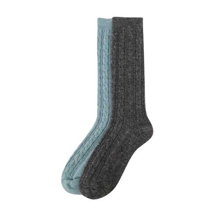 [Gift Box Packaging] Women's Logo Label Cable Knit Wool Blend Long Socks 2-Piece Set 2 Colors JASS5F030I2 JASS5F031G2