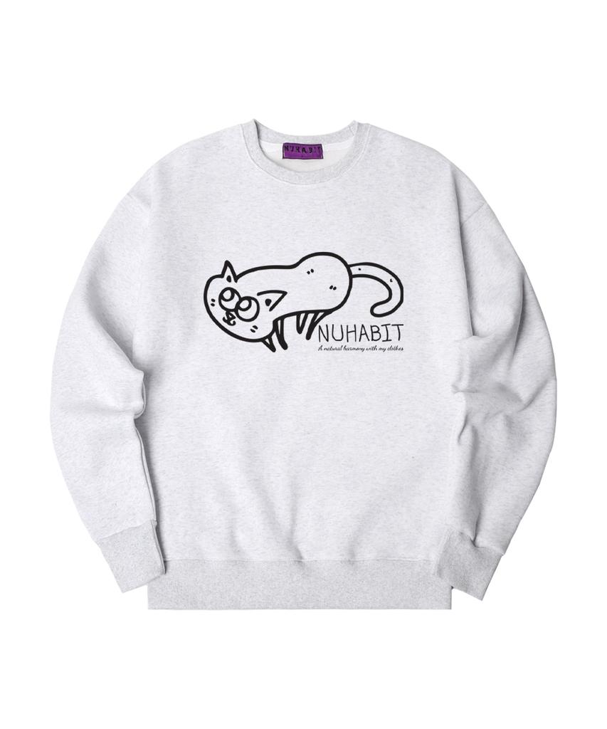 NUHABIT N/H A Trivial Cat Oversized Fleece-Lined Sweatshirt_Melange White (Som4-4Nh1193)