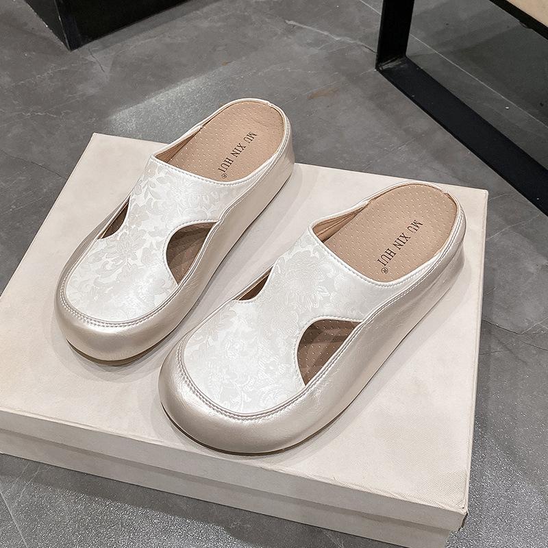 Small person, super high heel, hollow bag head, half slippers, women's summer wear muffin, thick sole to increase height, cool slippers, lazy shoes