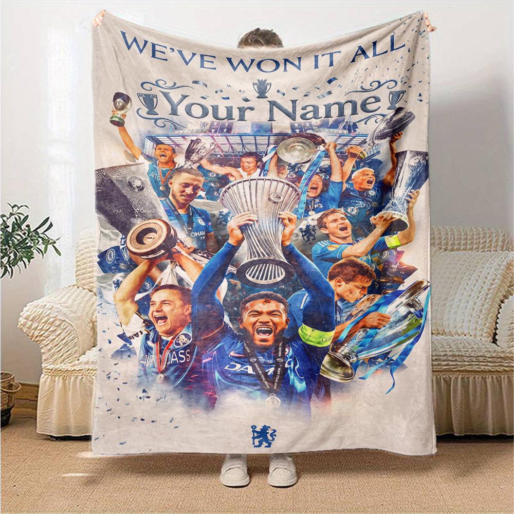 Chelsea Fc Football Player Personalized Text Blanket Gift Customizable Blanket Soft & Cozy Great for Home Decor Couch Bed Seaside
