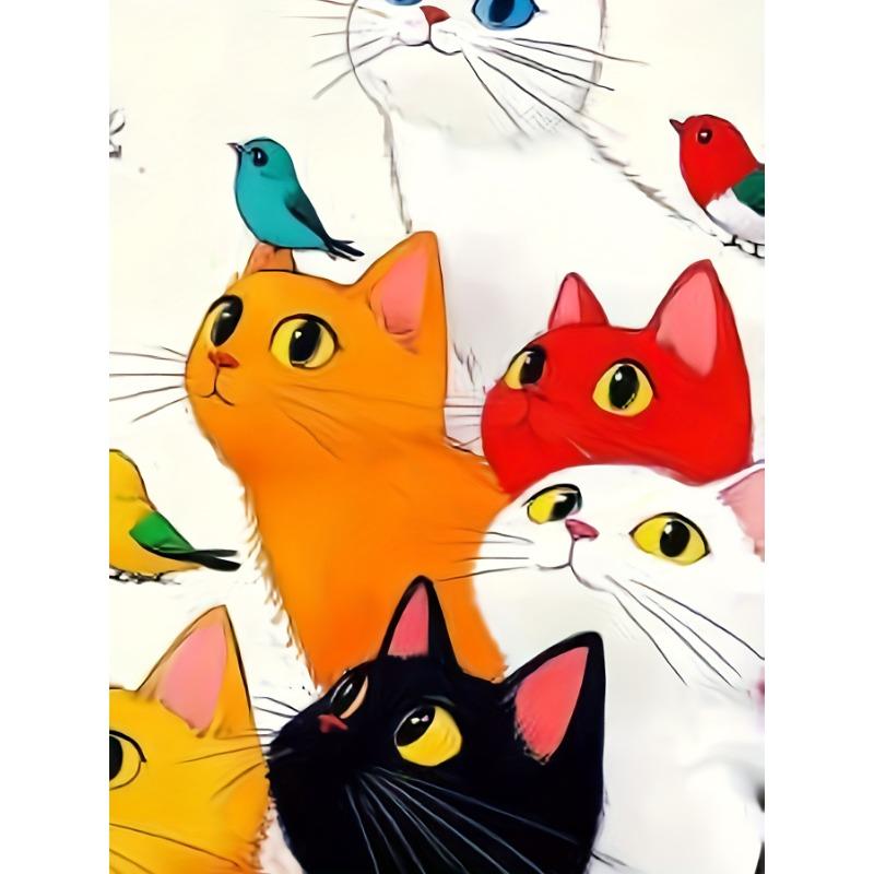 Europäische Größen Damen Katze Familienporträt Print T-Shirt | Rundhalsausschnitt Kurzarm, Weicher Atmungsaktiver Stoff