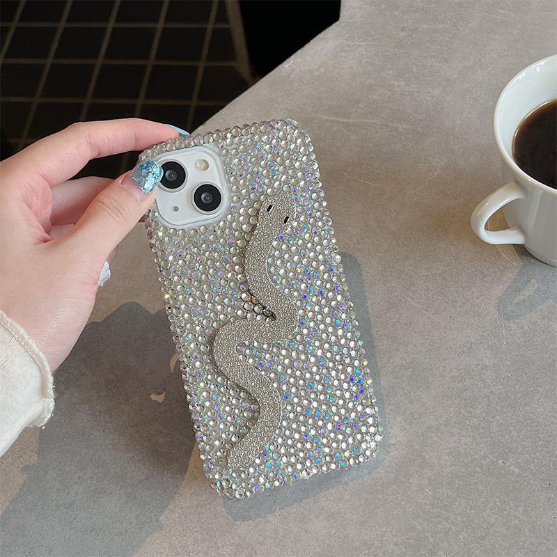 Three-dimensional Rhinestone Snake for IPhone17promax Mobile Phone Case for Apple 16plus Full Diamond 15 Protective Case Fashion