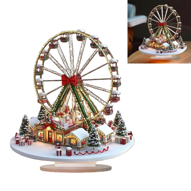 2D Flat Ferris Wheel Sculpture with Base Christmas Home Decoration Desktop Sign Acrylic Figurine Tiered Tray Ornament