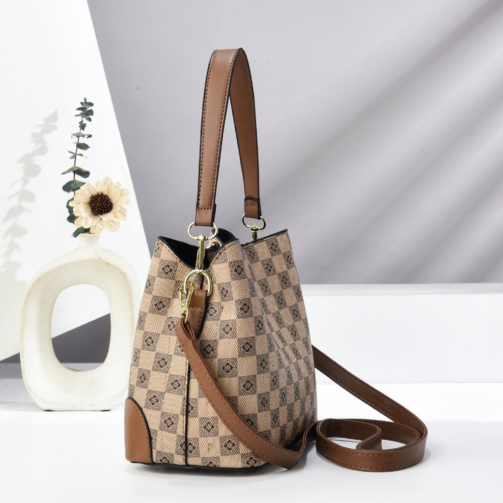 Bucket Bag Retro Plaid Handbag Large Capacity Shoulder Bag Messenger Bag Women's Bag