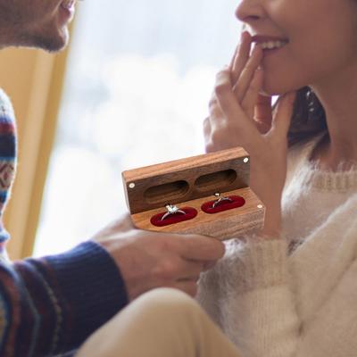 Ringbox aus Holz, Ringhalterbox, weiches Futter, Doppelring-Aufbewahrungsbox für Heiratsantrag, Verlobung, Hochzeit